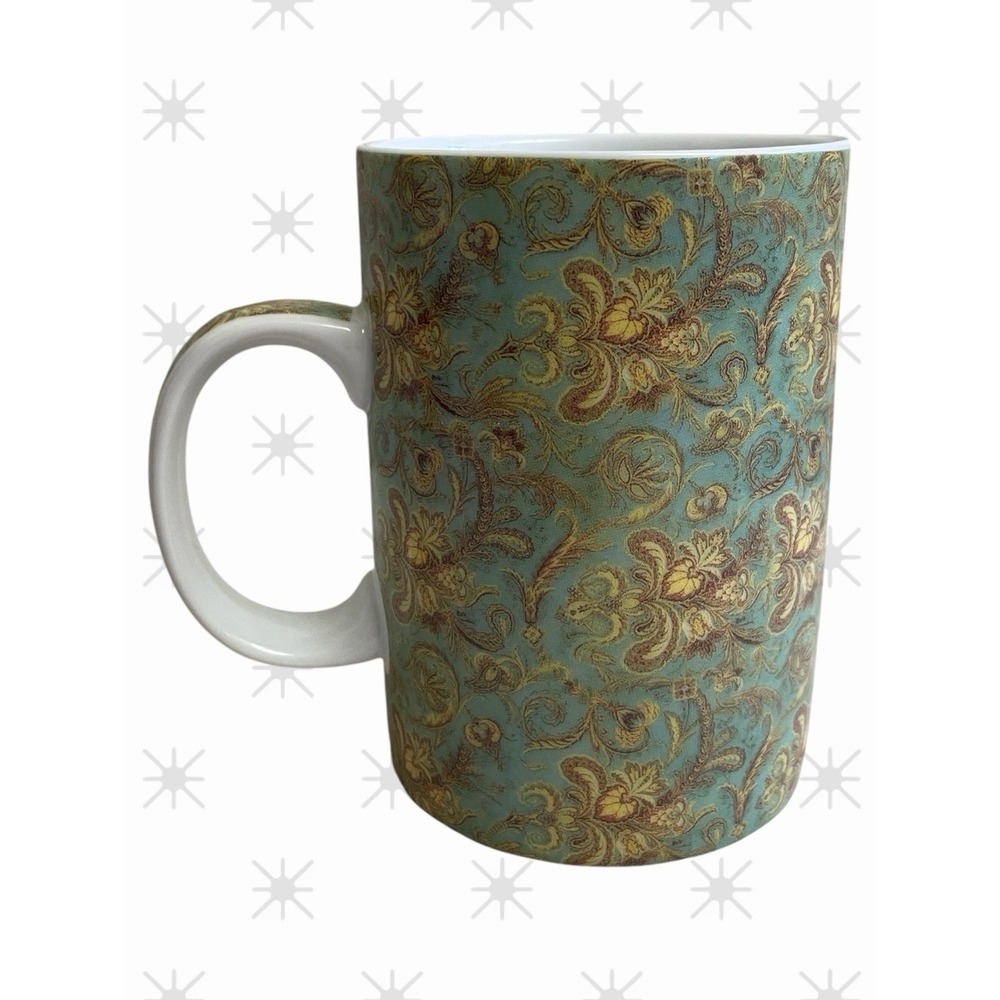 World Market Cream on Sage Floral Patterned Coffee Tea Cocoa Cup Mug